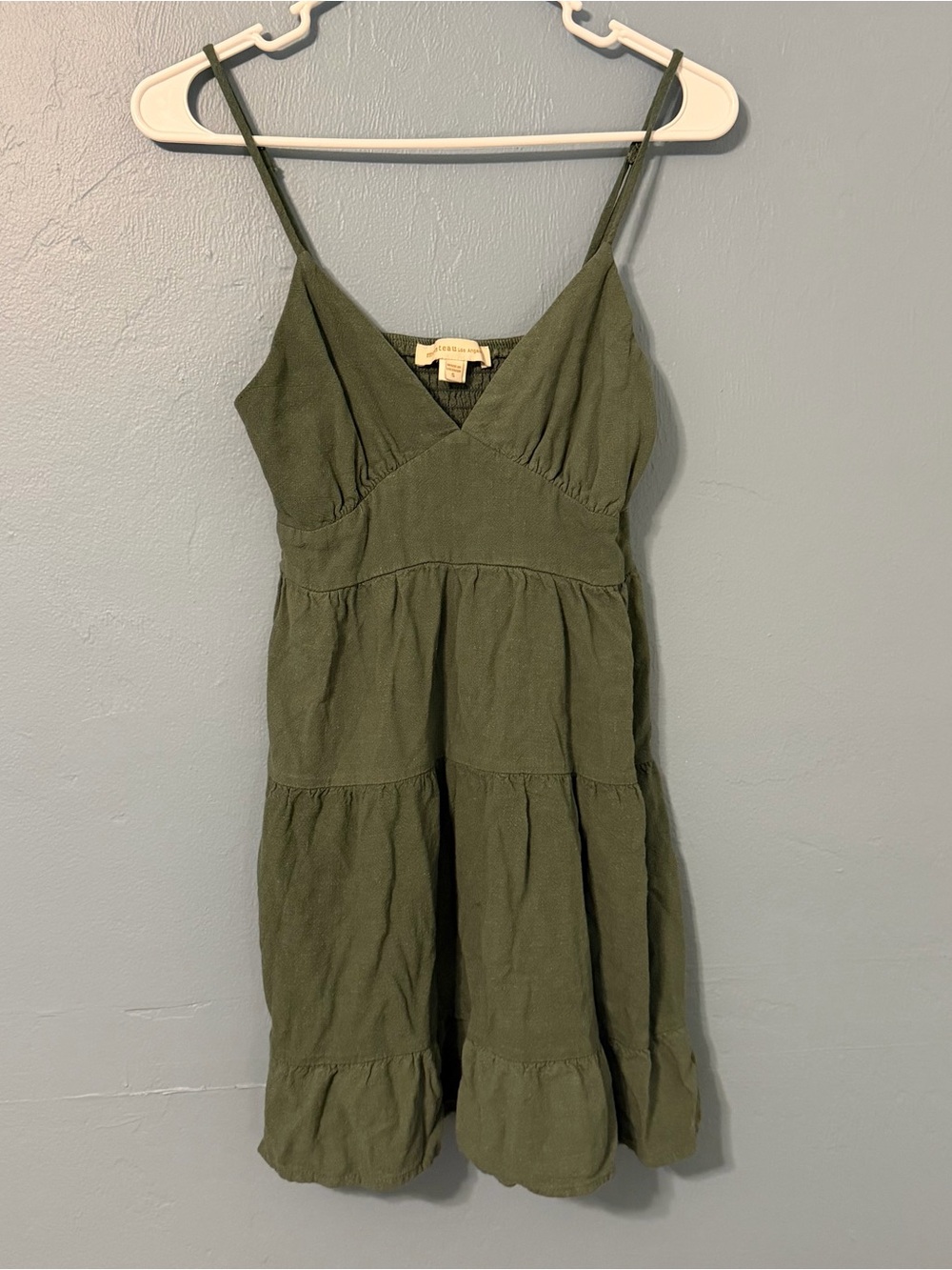 Monteau Olive Tiered Spaghetti-Strap Mini Dress